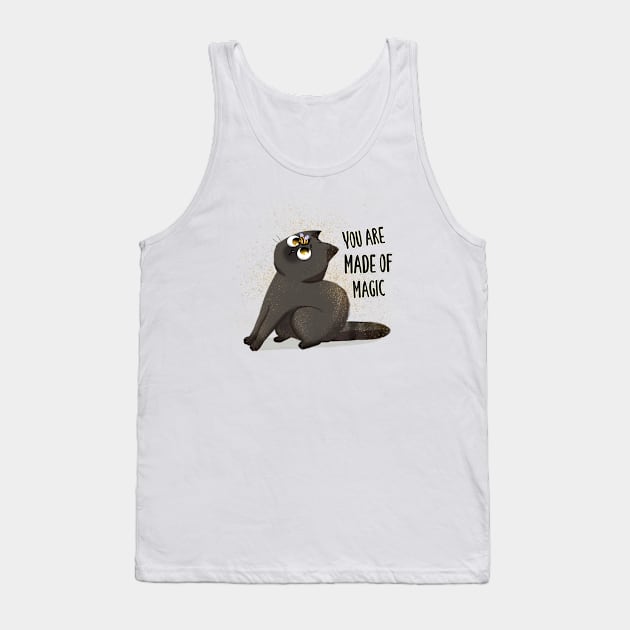 Black cute cat with bee "You are made of magic" Tank Top by Rub14ekArts